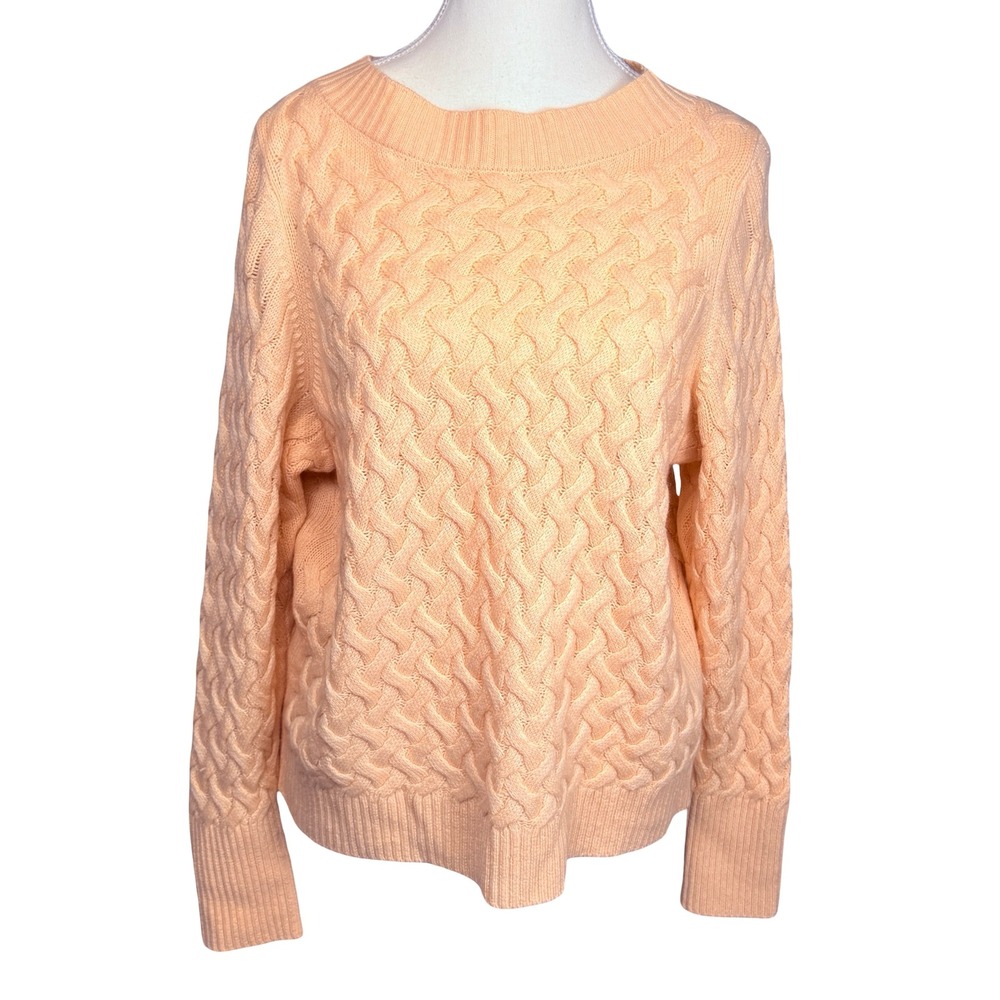 Pure Collection Heather Peach Cable Knit‎ Cashmere Wool Blend Sweater Womens 12